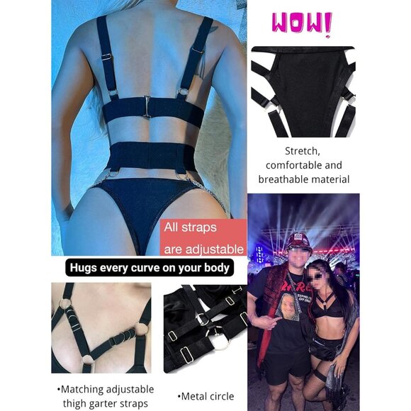 Women 1-black Naughty 5 Piecs Lace Garter Belt Bodydoll Lingerie Set With Chain - Picture 3 of 9